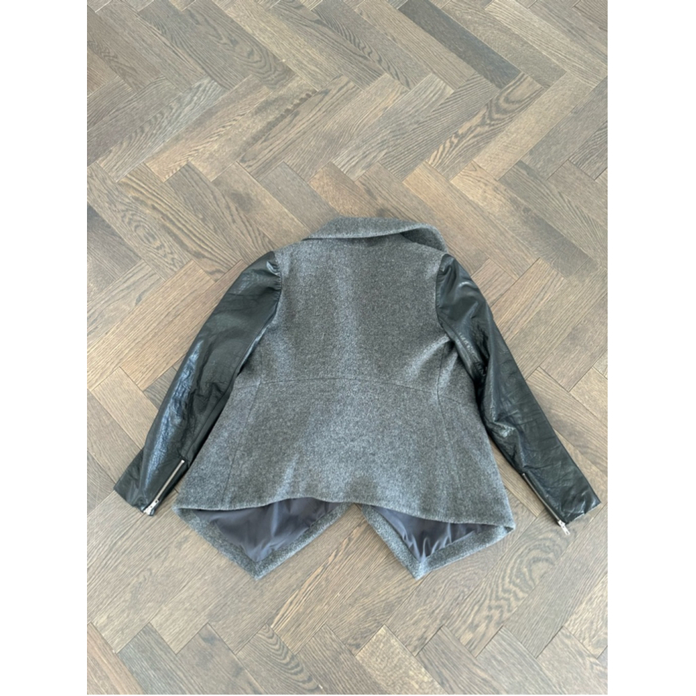 Theory Wool Blend Jacket Size M Gray with Leather Sleeves - Picture 8 of 10